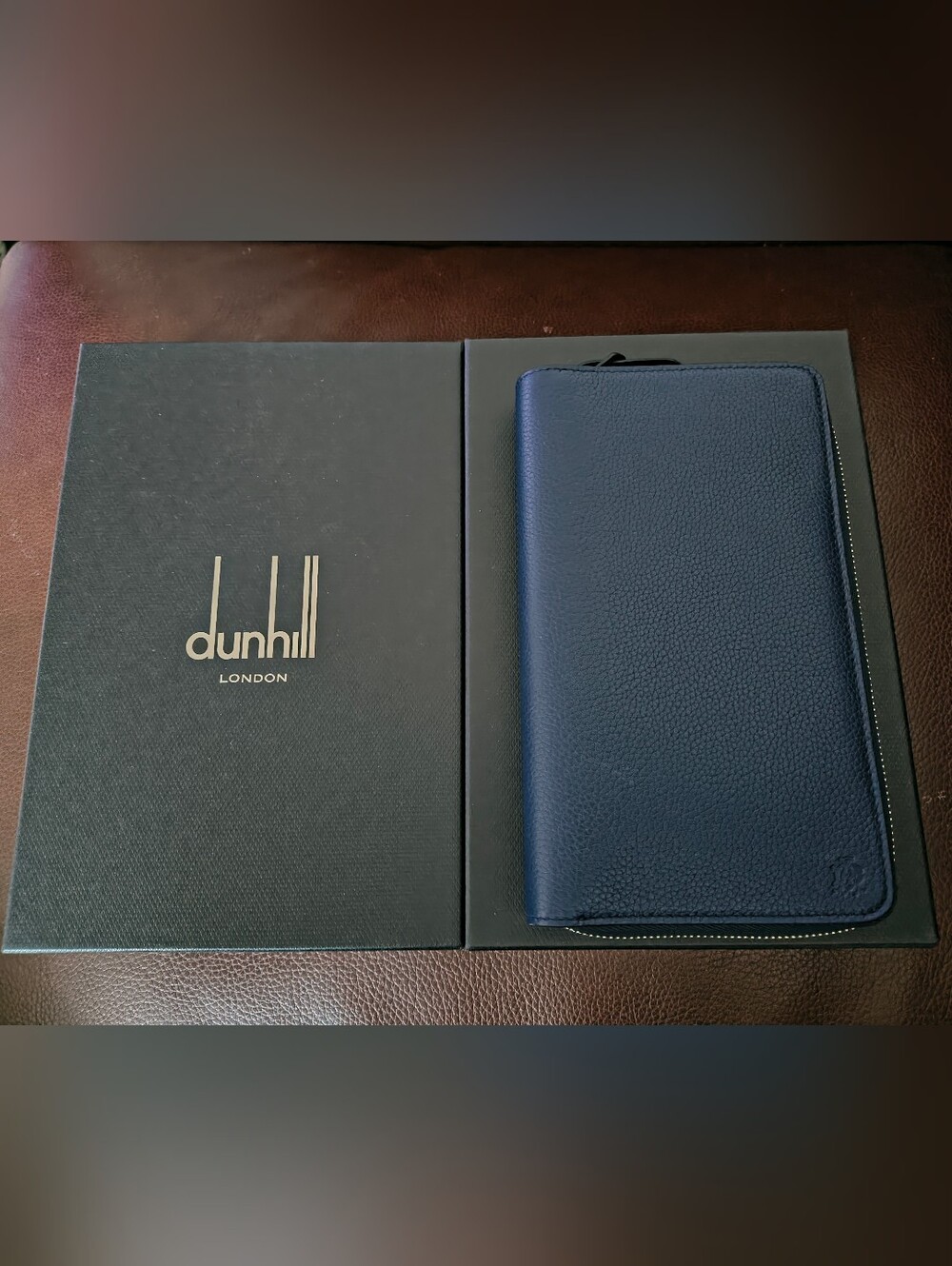 Dunhill Boston Zip Organizer Wallet, Navy Blue, New In Box